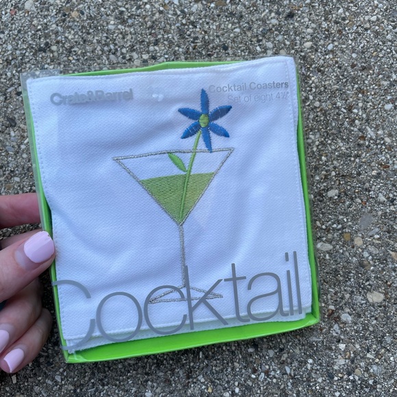 Crate & Barrel Blossoms Up 8 Piece Set Embroidered Cloth Cocktail Coaster Set - Picture 2 of 6